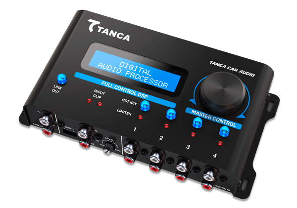 Hero Banner Processador Automotivo, 4 Canais, Tanca car Áudio - vista lateral.