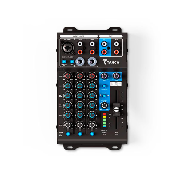 Mesa de Som, 3 Canais, Tanca car Áudio - vista do topo.